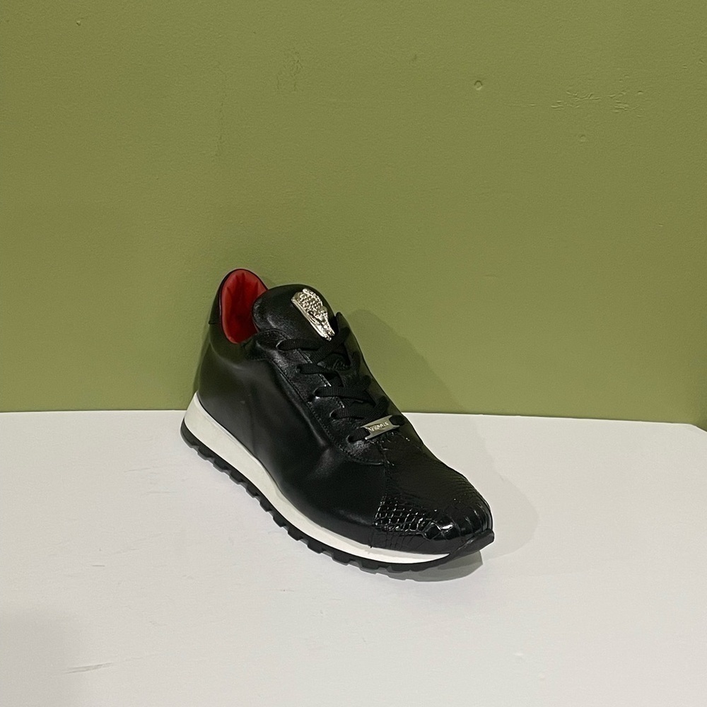 Fennix italy shoes casual sneaker black leather calf/alligator size 8